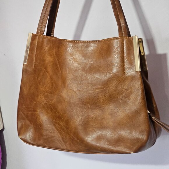 Madison West Vintage Camel Brown Faux Leather Handbag Purse Boho Cottagecore - Picture 4 of 16